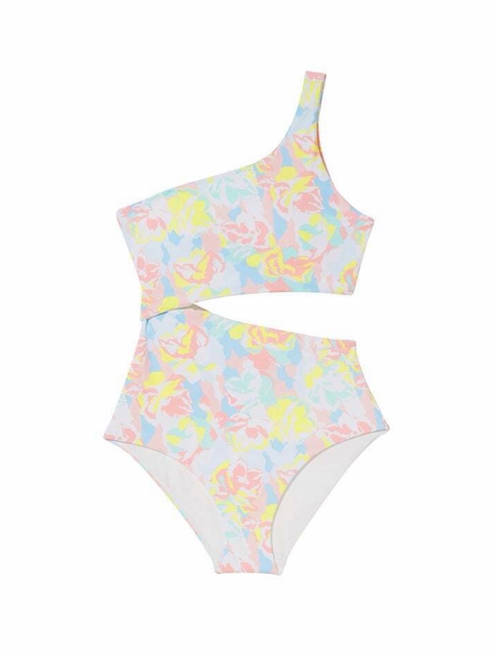 Victoria's Secret White Pastel Floral One-Shoulder Swimsuit
